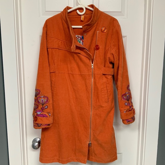 Boho Embroidered Orange Corduroy Coat by KanaBeach Women’s 12 - Picture 1 of 16